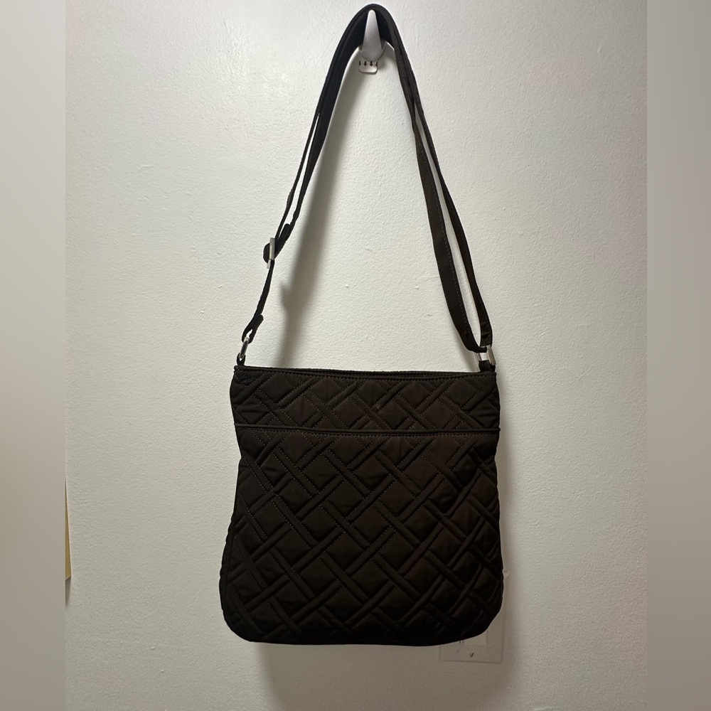 Vera Bradley Triple Zip Microfiber Quilted Espresso Crossbody - Picture 6 of 15